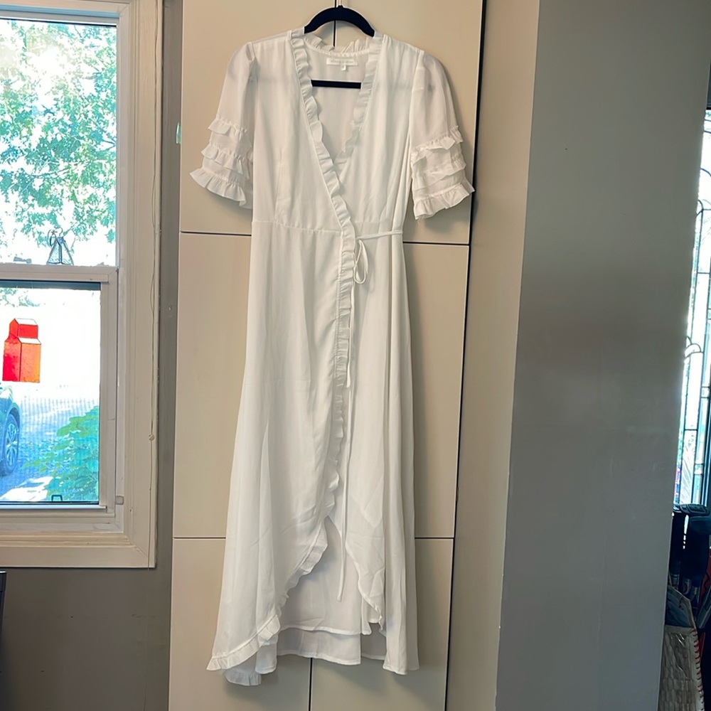 Etophe studio, S, white wrap dress,tie waist, fully lined,beach wedding like new